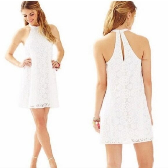 Lilly Pulitzer Dresses & Skirts - Lilly Pultizer Quinn Lace Halter Swing Dress White XS preppy boho coastal beach